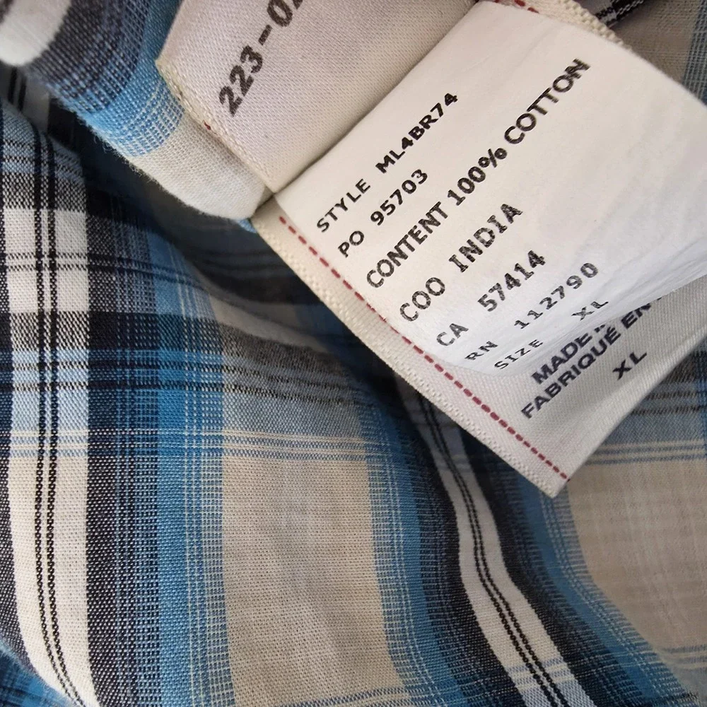 True Religion Western Shirt Mens XL Blue Plaid Pearl Snap Cowboy Rodeo Sawtooth*